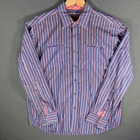 EQ Rooster Striped Shirt Mens XL Button Up Long Sleeve Cotton Casual - Picture 1 of 15